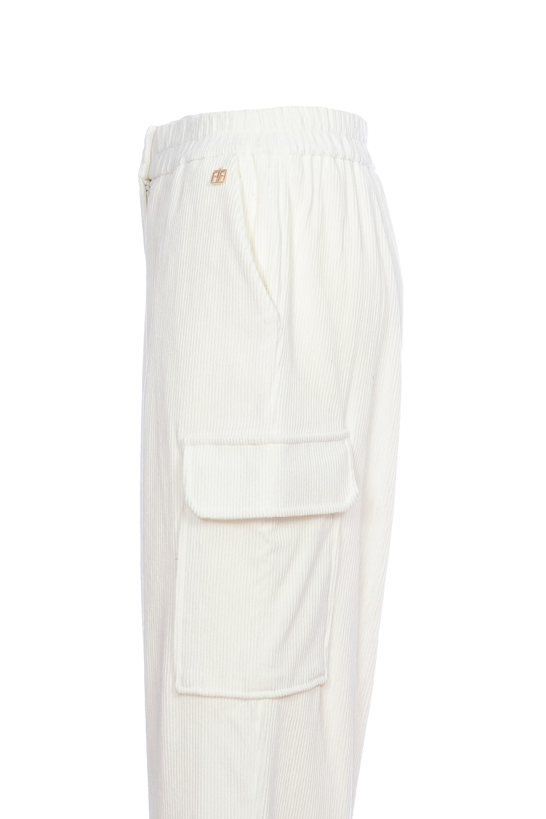 Pantalone cargo crema in velluto a coste