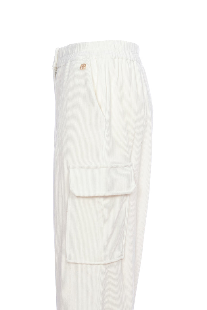 Pantalone cargo crema in velluto a coste