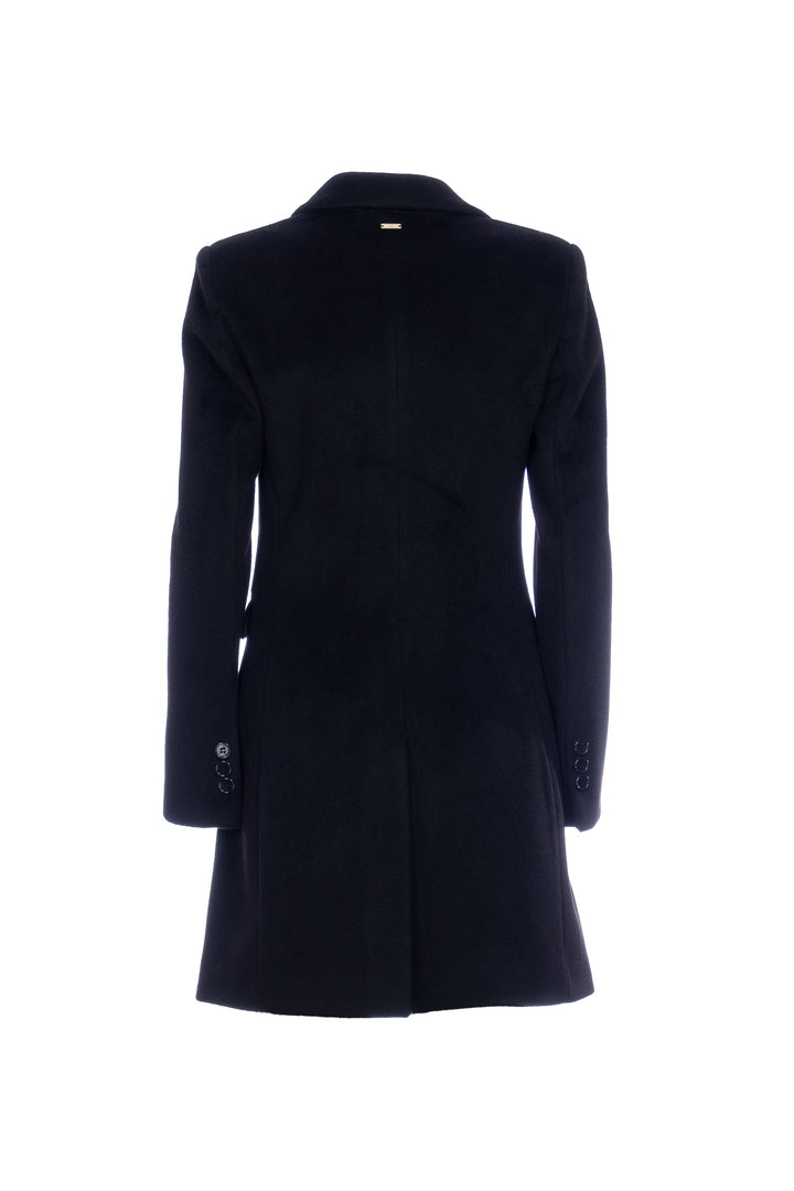 Cappotto regular monopetto nero con revers a lancia