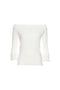 Regular fit white stretch cotton jersey top with boat neckline