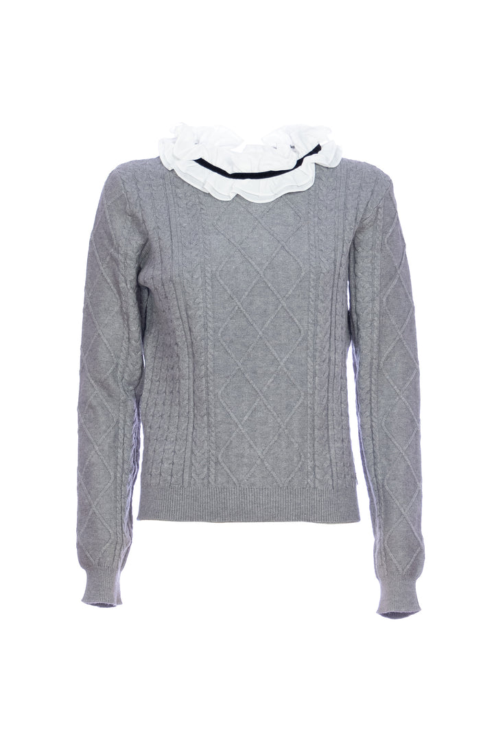 FRACOMINA Maglia regular grigia a coste con punto treccia - Mancinelli 1954