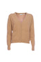 Loose camel cardigan in wool blend with deep V-neck