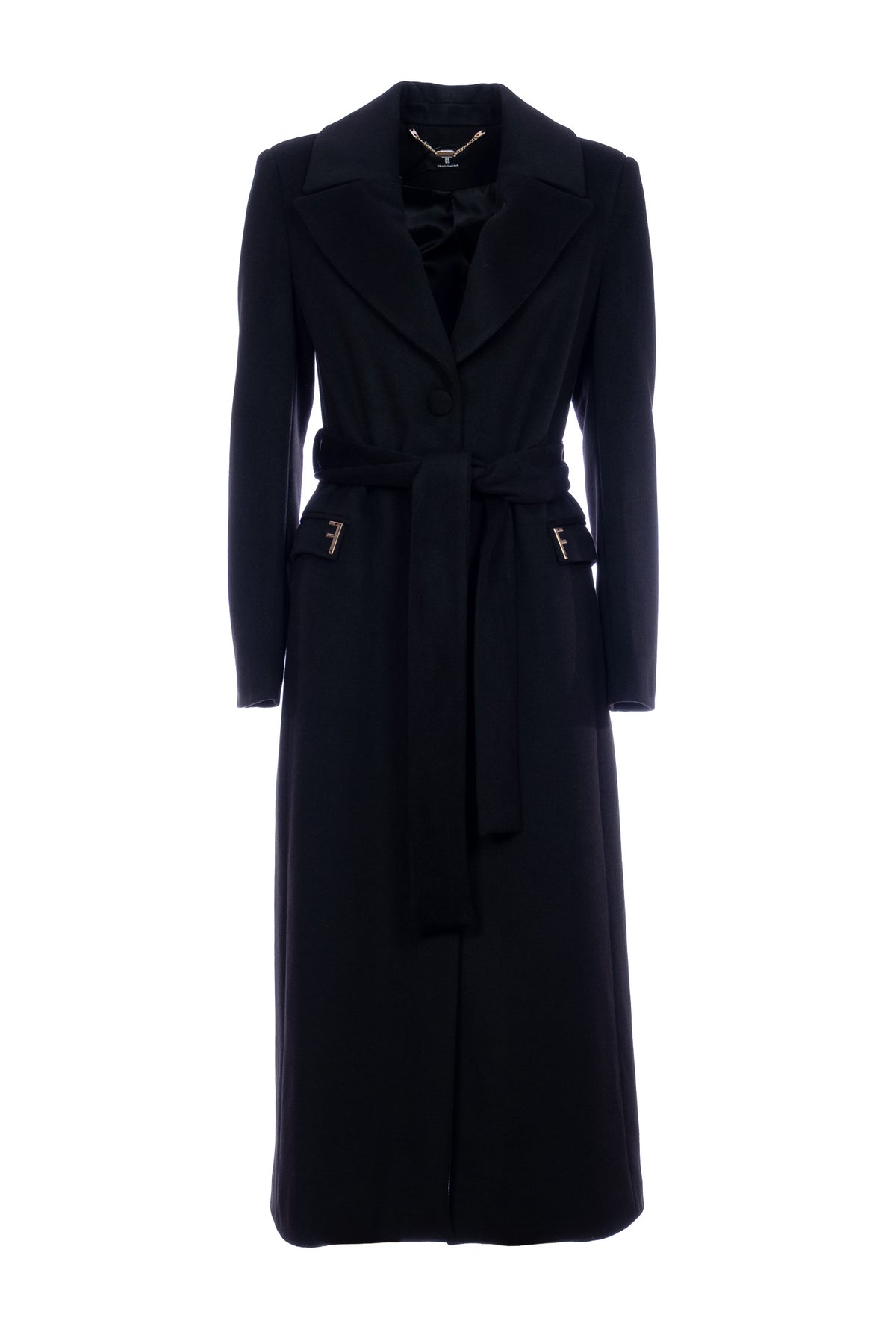 FRACOMINA Cappotto regular lungo nero con revers a lancia e