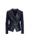 Blazer slim doppiopetto nero in ecopelle e tessuto tecnico