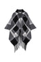 Poncho nero jacquard in maglia con cappuccio
