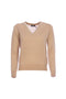 Maglia cammello in lana con scollo a V
