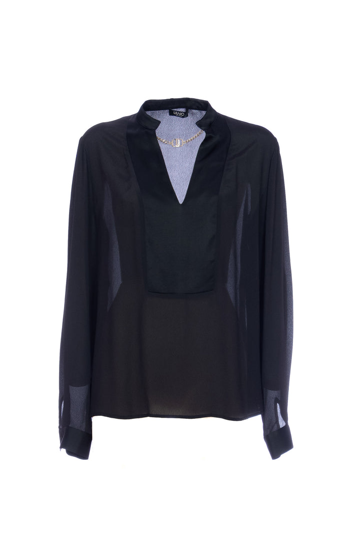 LIU JO Blusa nera in georgette con dettaglio gioiello - Mancinelli 1954