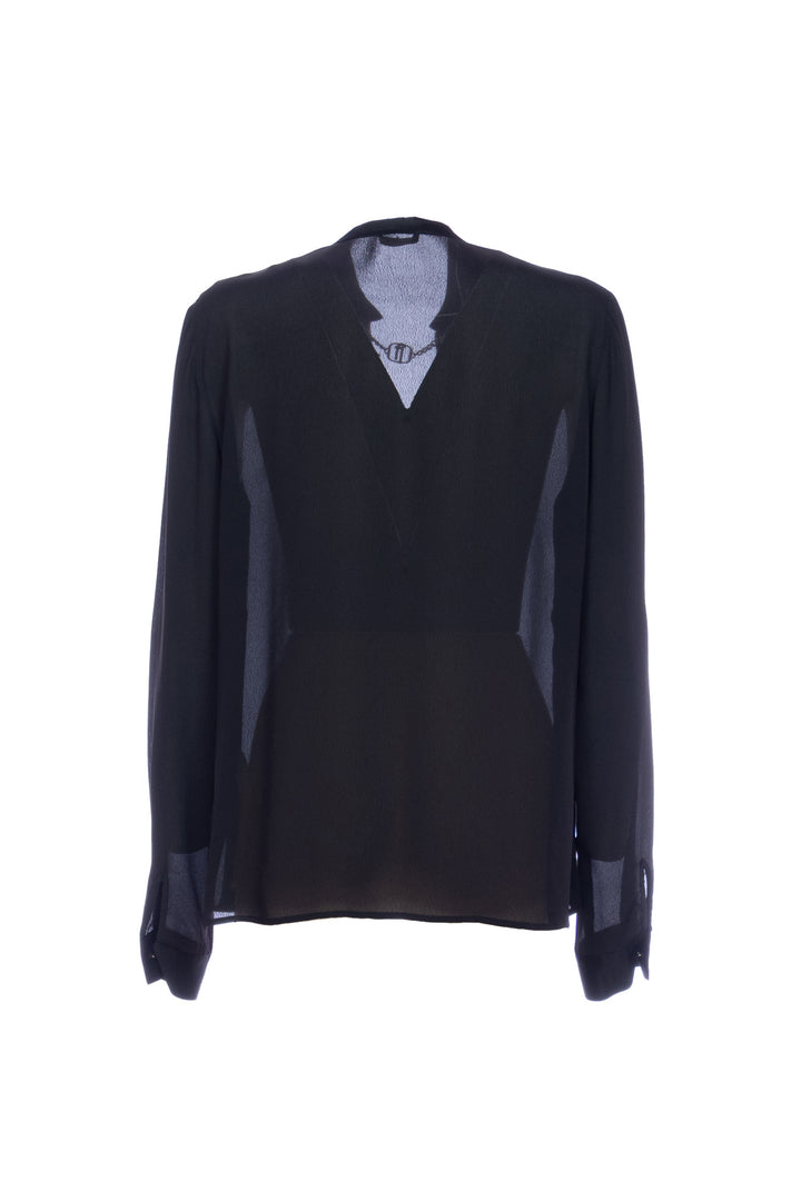LIU JO Blusa nera in georgette con dettaglio gioiello - Mancinelli 1954