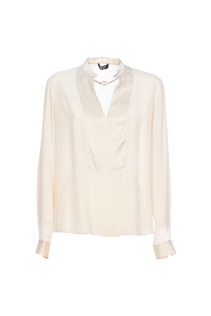 LIU JO Blusa grigia in georgette con dettaglio gioiello - Mancinelli 1954