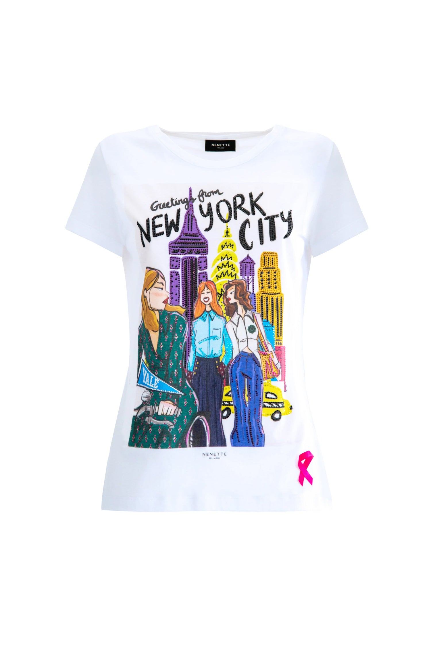 NENETTE T-shirt “Dyork” bianca con stampa new york 38BB-DYORK