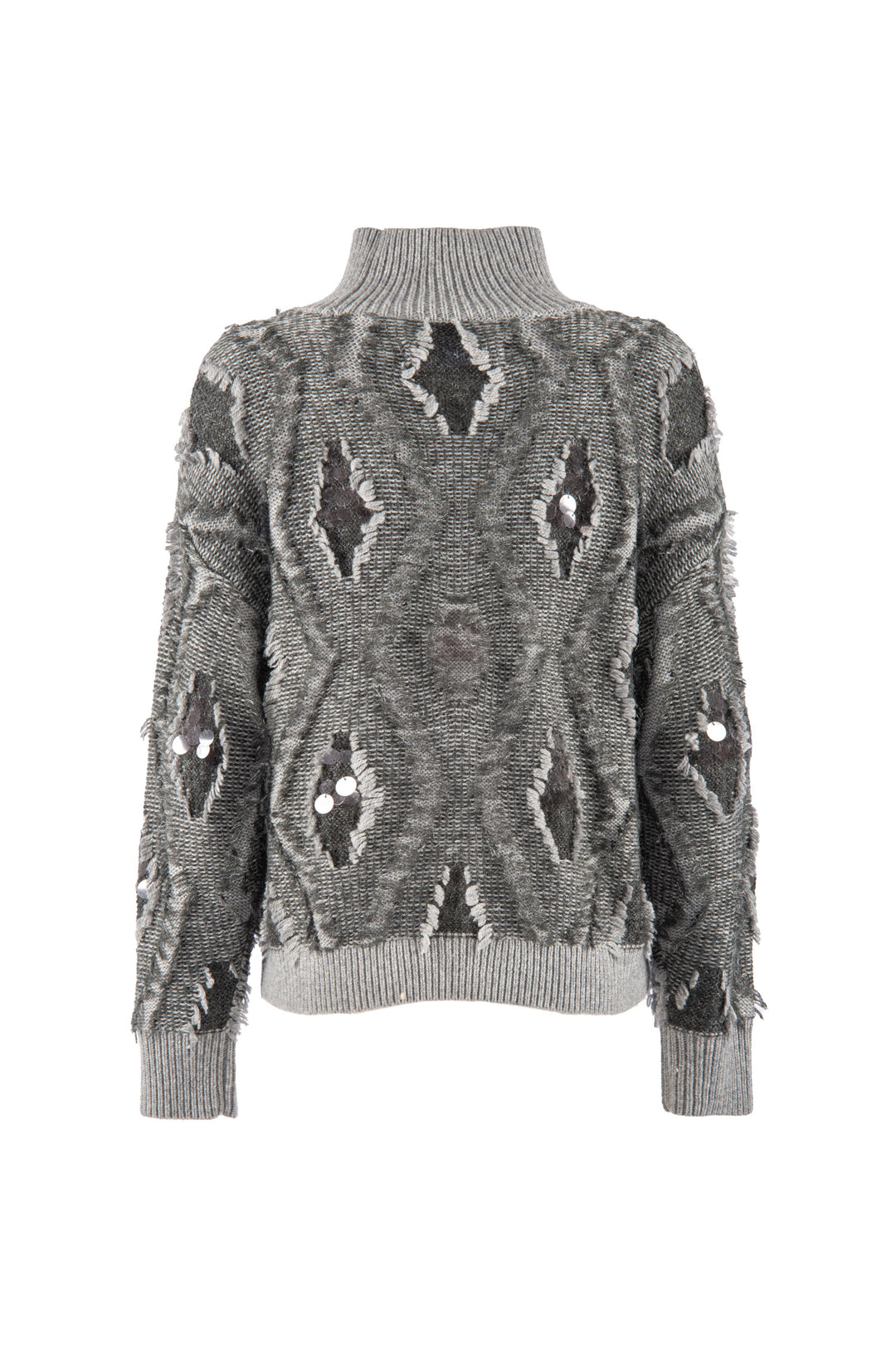 Maglia a collo alto “Muccino” grigia con motivo geometrico