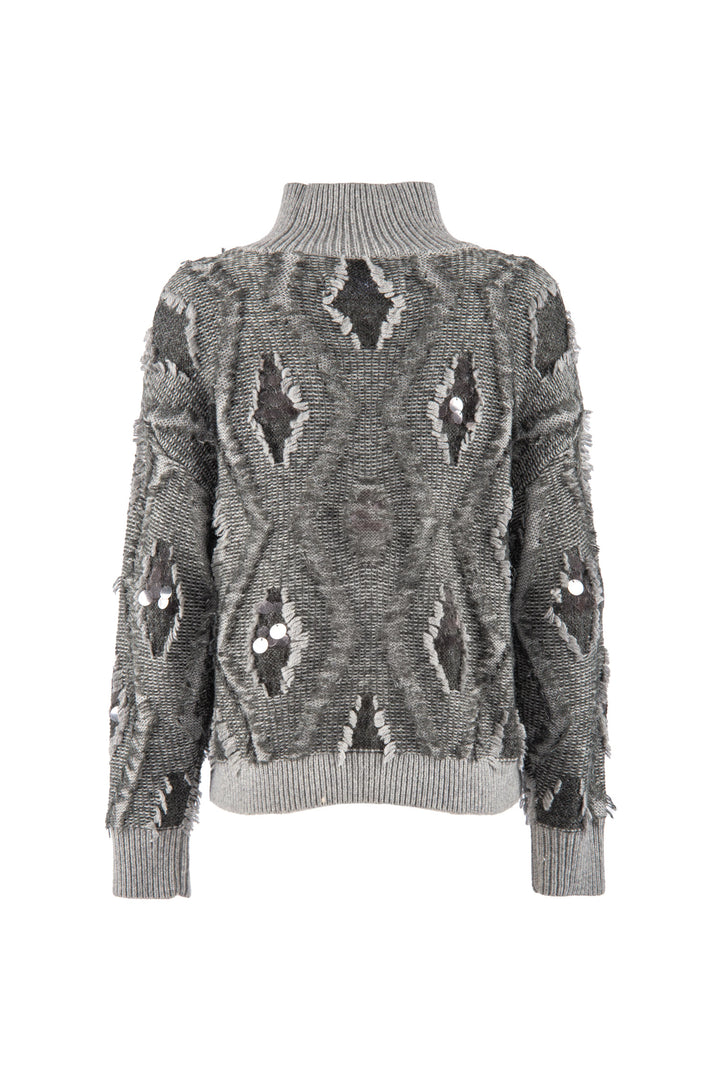 Maglia a collo alto “Muccino” grigia con motivo geometrico