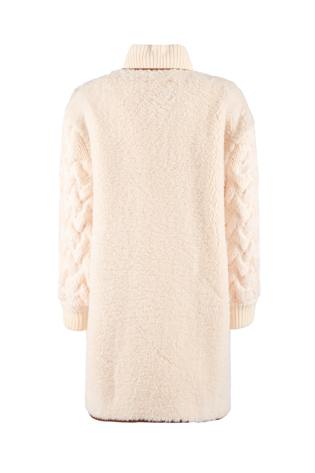 Giaccone “Pippi” avorio in ecoagnellino con maniche in maglia