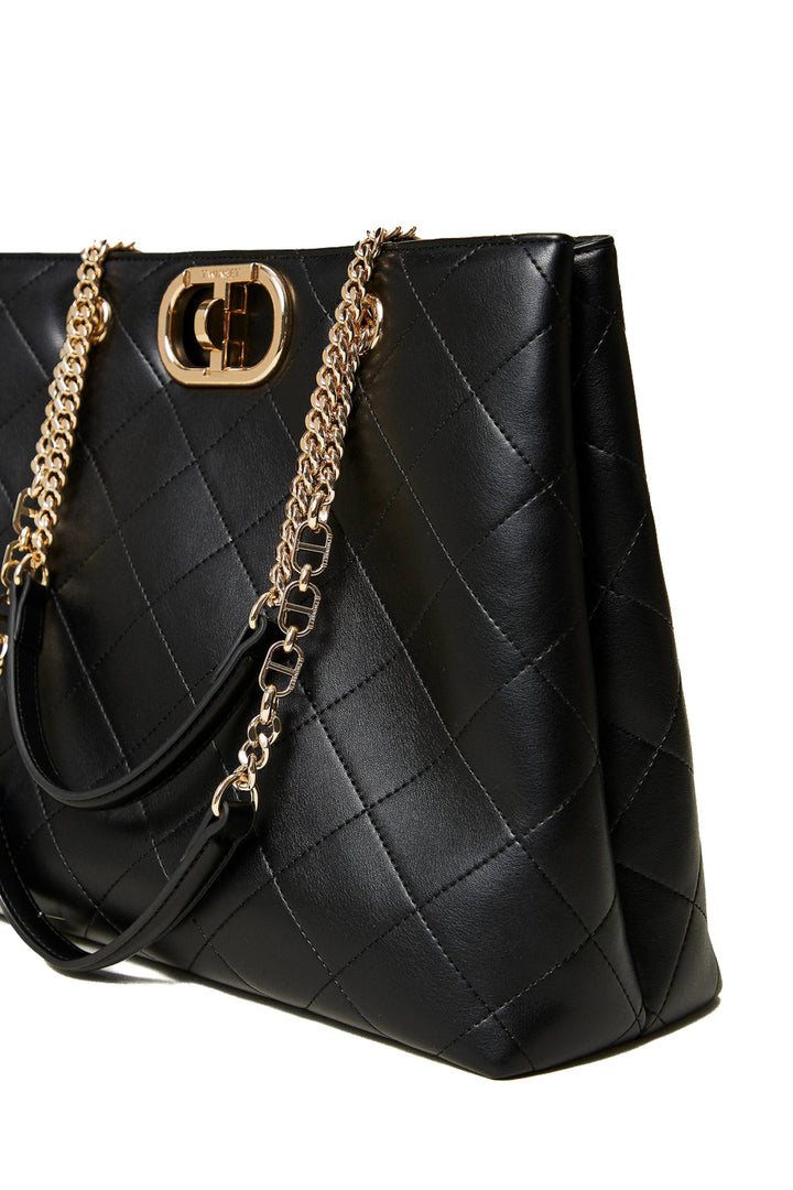 Borsa shopper nera con chiusura Oval T