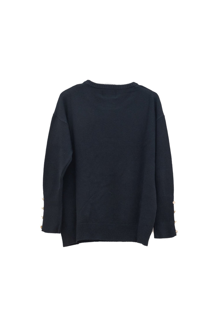 CAROLA MARIA Maglia girocollo nera con bottoni decorativi - Mancinelli 1954