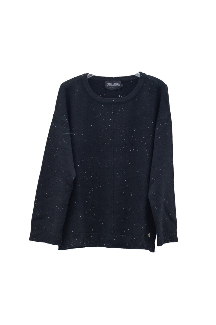 CAROLA MARIA Maglia girocollo nera con micropaillettes - Mancinelli 1954