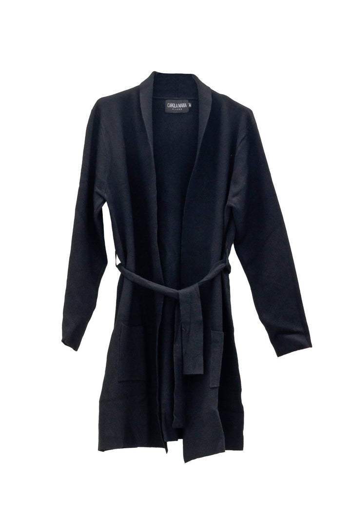 CAROLA MARIA Spolverino lungo nero con Cintura - Mancinelli 1954