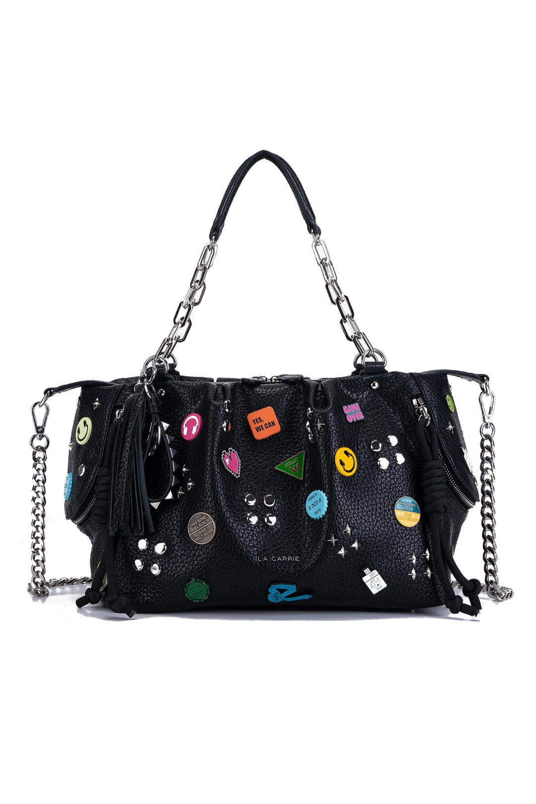 LA CARRIE Borsa Shopping Smiles nera con spille - Mancinelli 1954