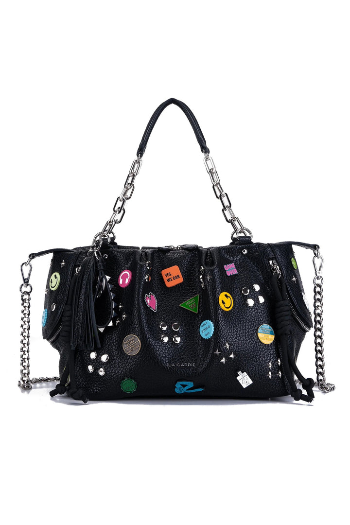 LA CARRIE Borsa Shopping Smiles nera con spille - Mancinelli 1954