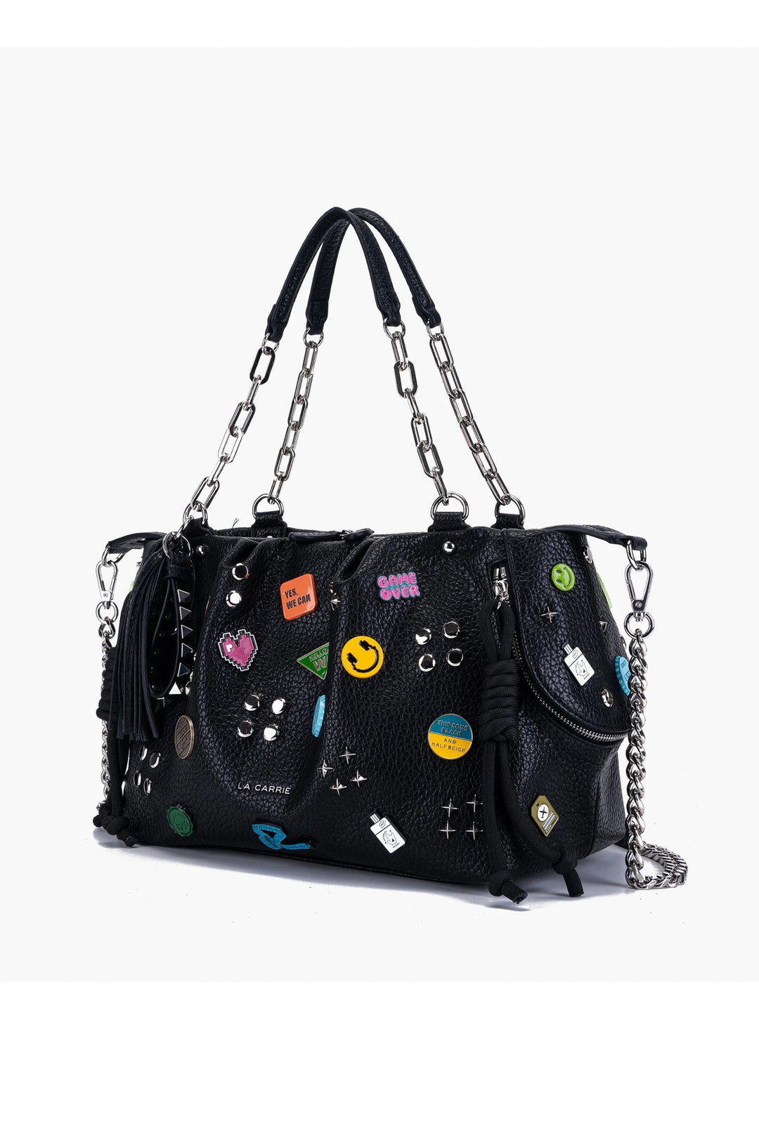 LA CARRIE Borsa Shopping Smiles nera con spille - Mancinelli 1954