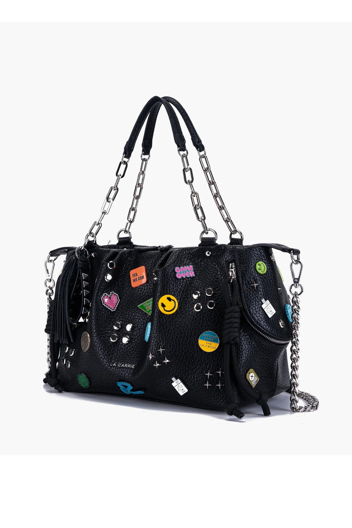 LA CARRIE Borsa Shopping Smiles nera con spille - Mancinelli 1954