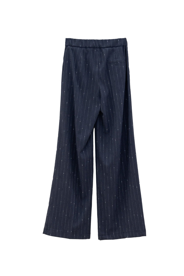 Mancinelli 1954 Pantalone Palazzo blu scuro Gessato con Micropaillettes - Mancinelli 1954