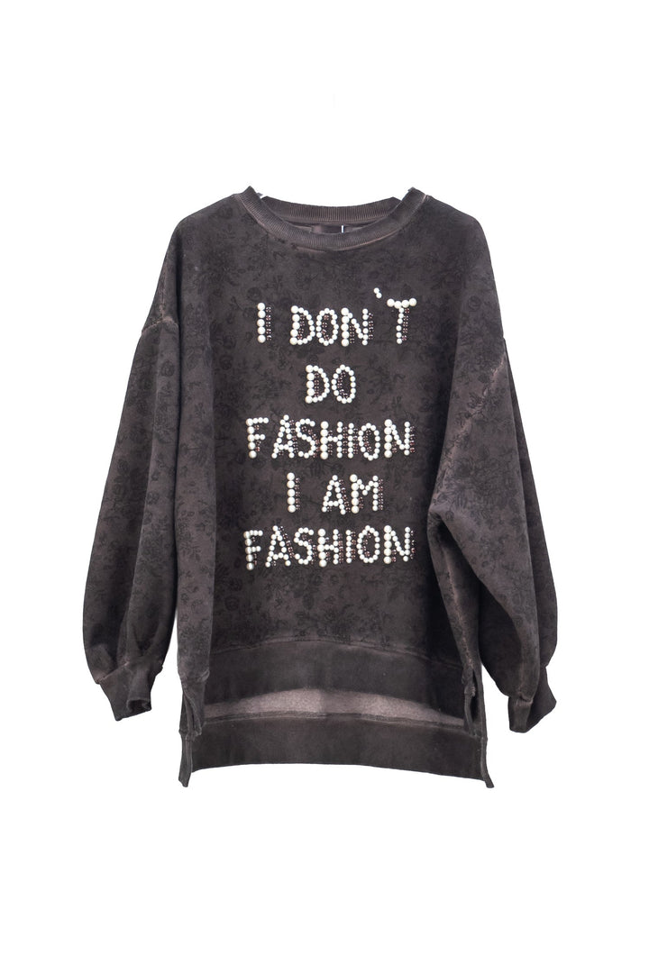 MOTEL Felpa Cacao con Ricamo di Perle - Mancinelli 1954