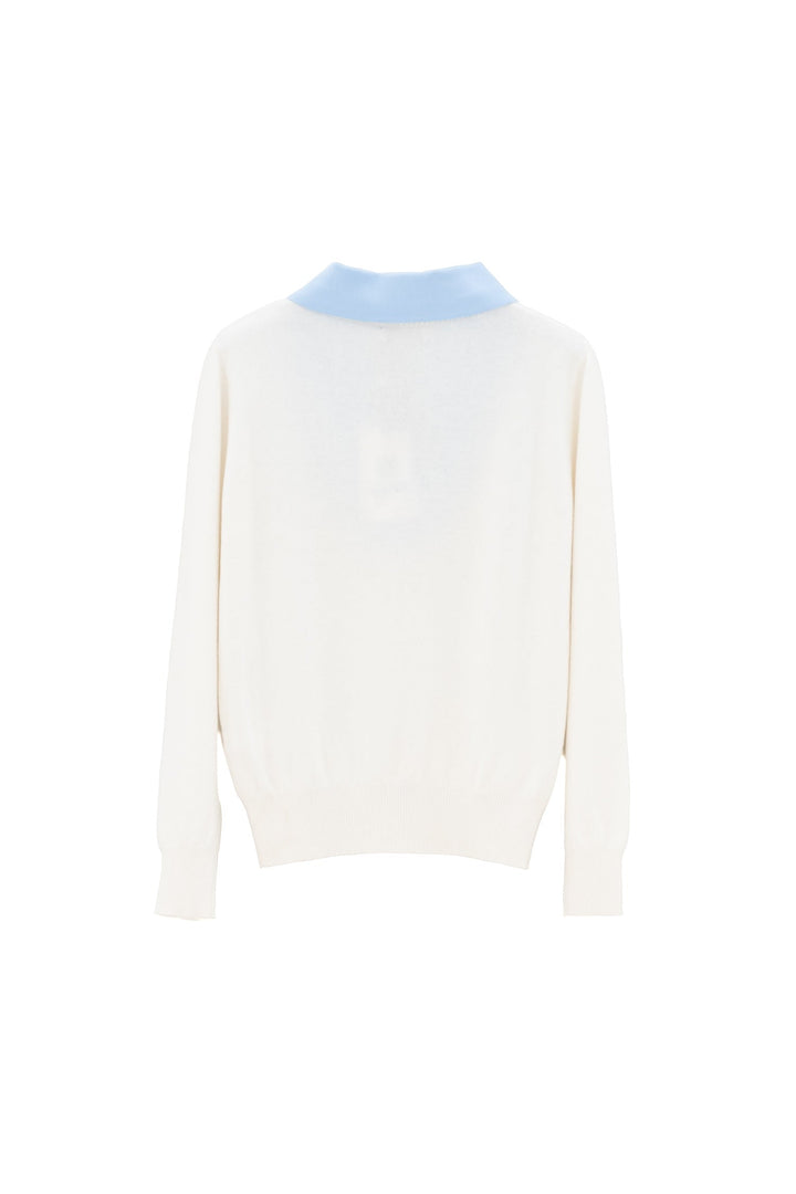 MOTEL Maglia panna con Scollo a V e Collo Camicia celeste - Mancinelli 1954