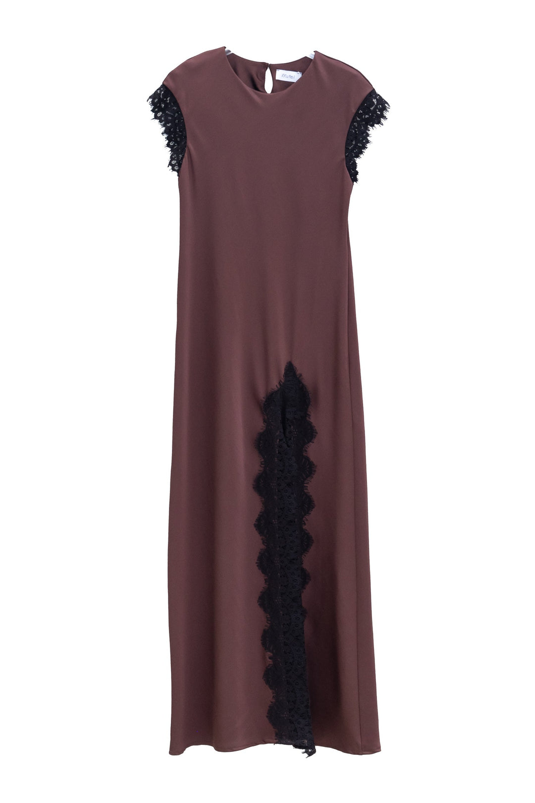 MOTEL Abito Lungo marrone con Pizzo e Spacco Frontale - Mancinelli 1954