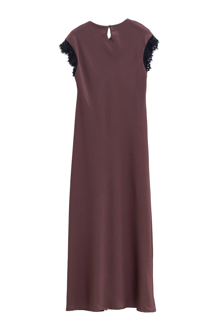 MOTEL Abito Lungo marrone con Pizzo e Spacco Frontale - Mancinelli 1954