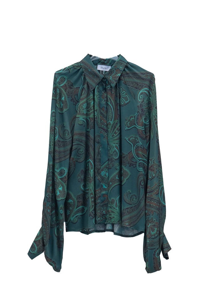 MOTEL Camicia verde con stampa paisley e maniche a sbuffo - Mancinelli 1954
