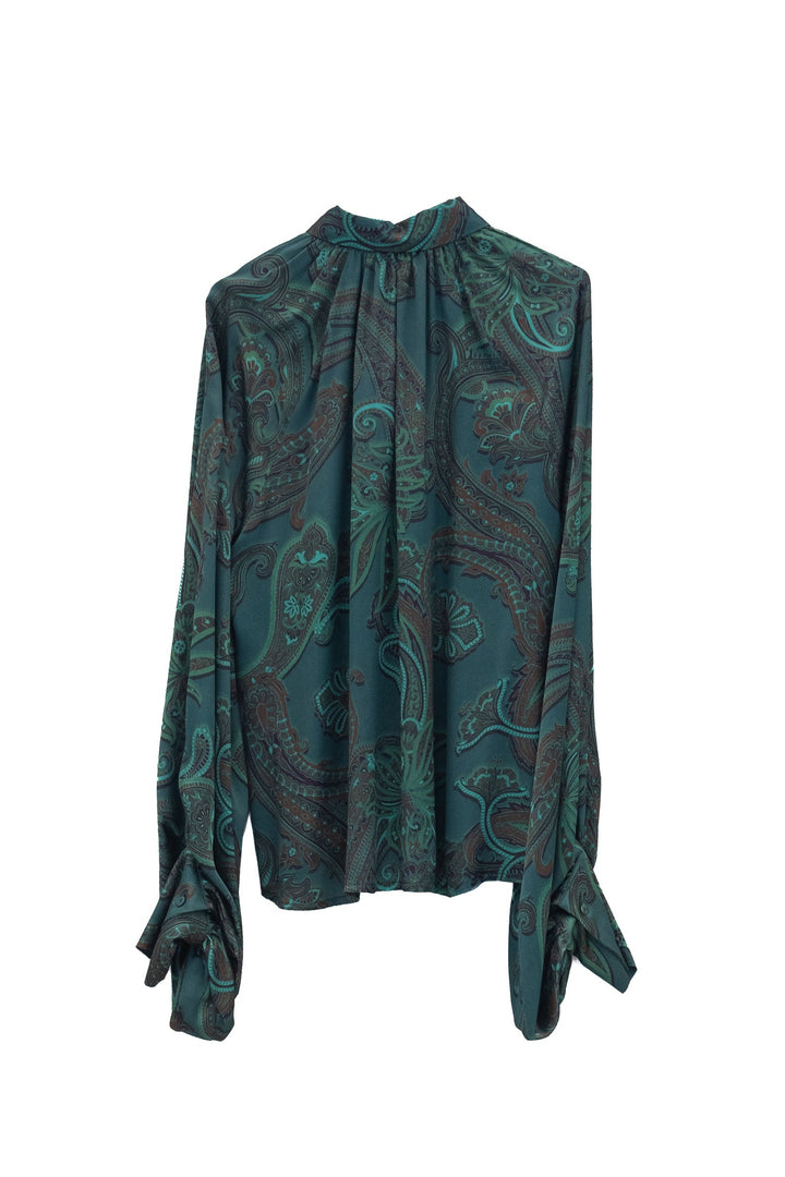 MOTEL Camicia verde con stampa paisley e maniche a sbuffo - Mancinelli 1954