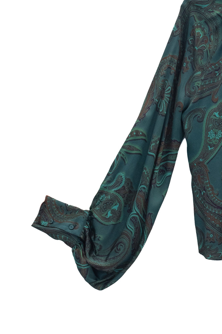 MOTEL Camicia verde con stampa paisley e maniche a sbuffo - Mancinelli 1954