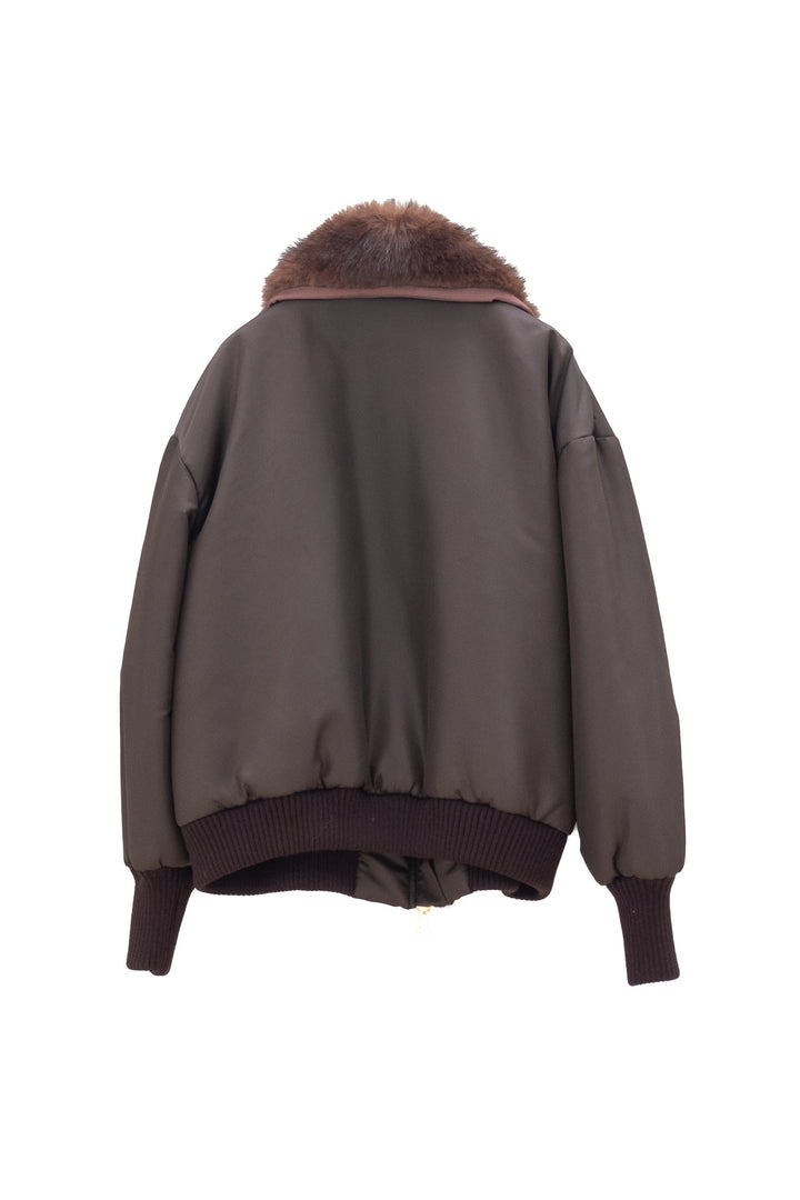 MOTEL Giacca Bomber in Ecopelle con Collo in Ecopelliccia - Mancinelli 1954