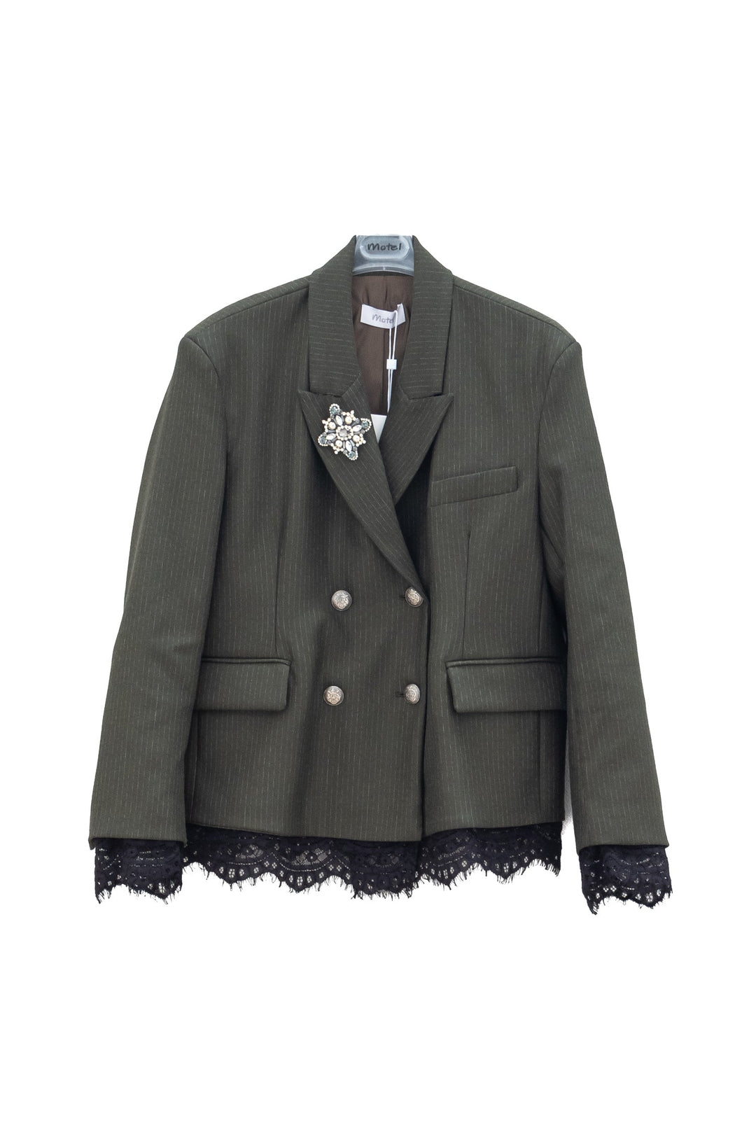 MOTEL Giacca Doppiopetto Verde Gessato con Gioiello e pizzo - Mancinelli 1954