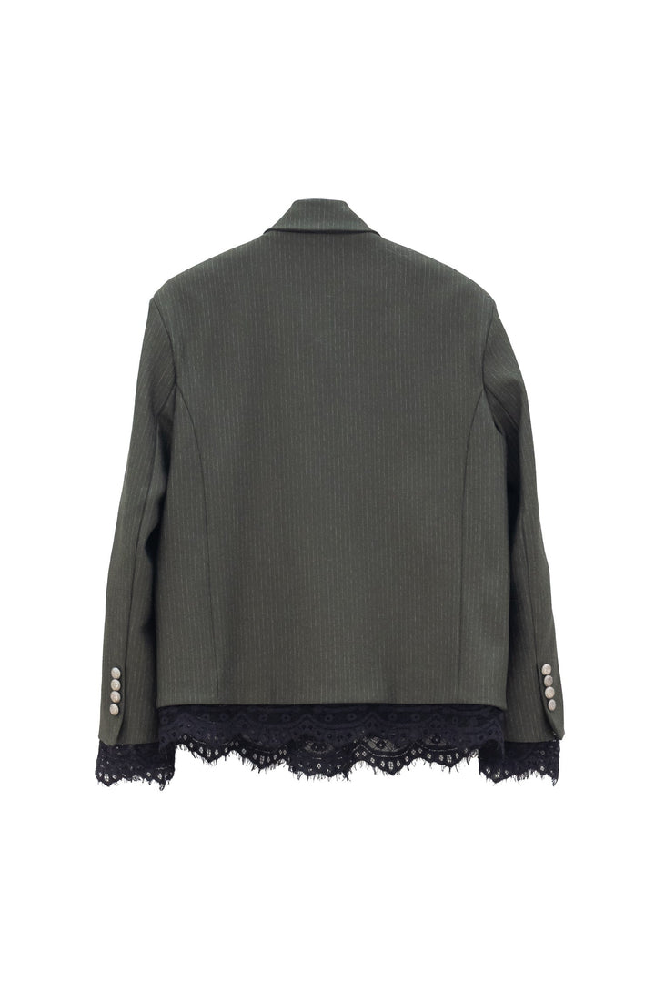 MOTEL Giacca Doppiopetto Verde Gessato con Gioiello e pizzo - Mancinelli 1954