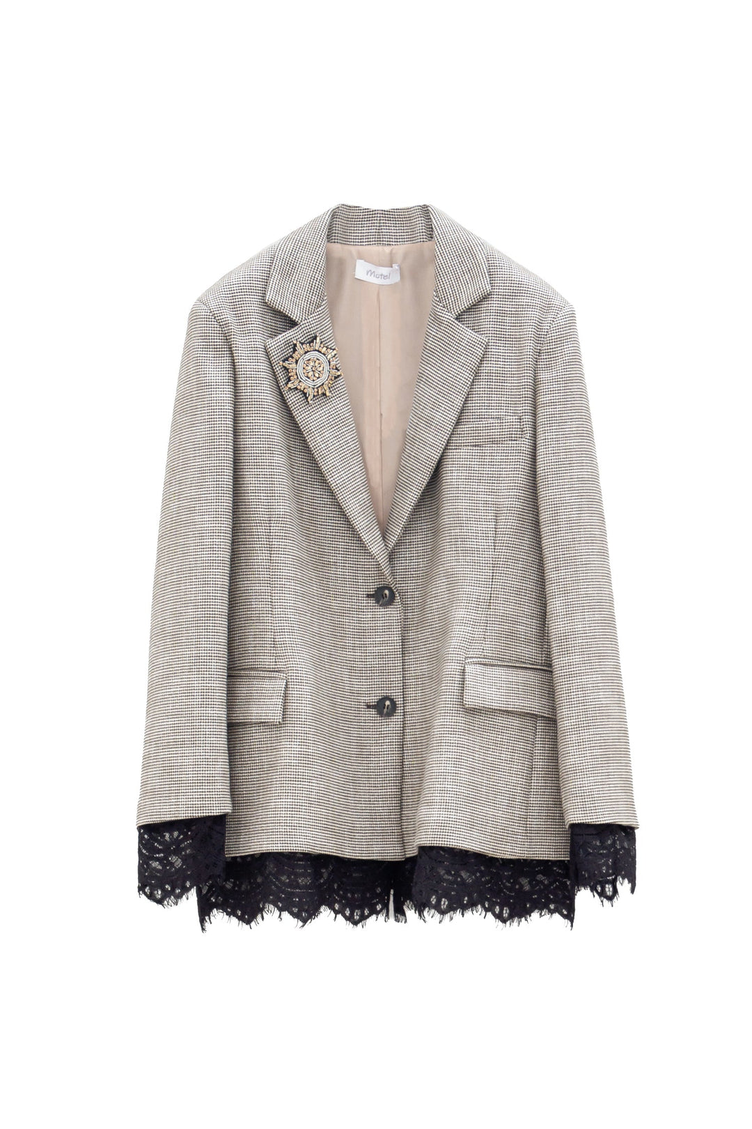 MOTEL Giacca in Pied de Poule con Dettagli in Pizzo e gioiello - Mancinelli 1954