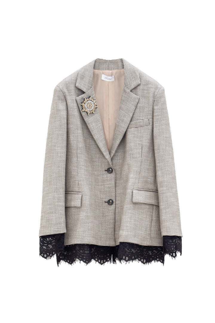 MOTEL Giacca in Pied de Poule con Dettagli in Pizzo e gioiello - Mancinelli 1954