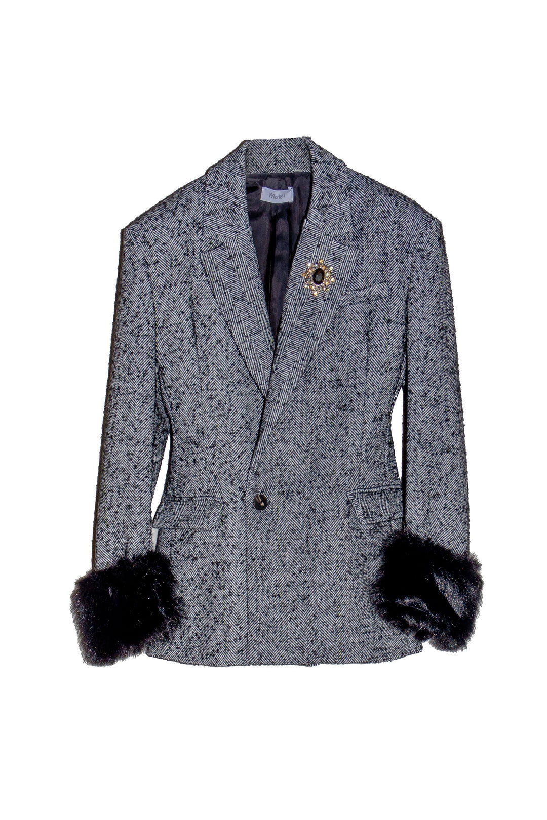 MOTEL Giacca Grigia in Spina di Pesce con Dettagli in Pelliccia - Mancinelli 1954