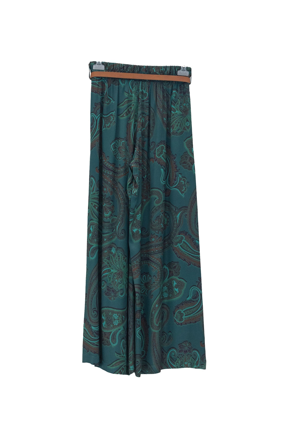 MOTEL Pantalone palazzo verde con stampa paisley e cintura - Mancinelli 1954