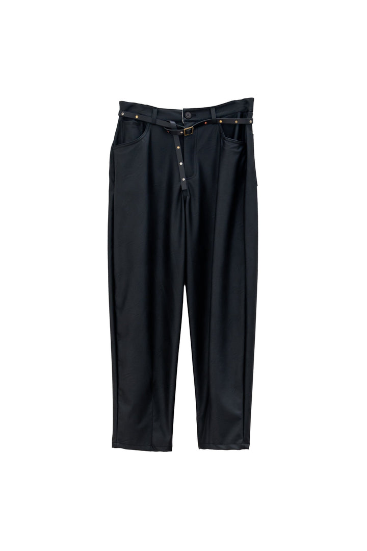 MOTEL Pantalone Nero con Cintura e Finitura Lucida - Mancinelli 1954