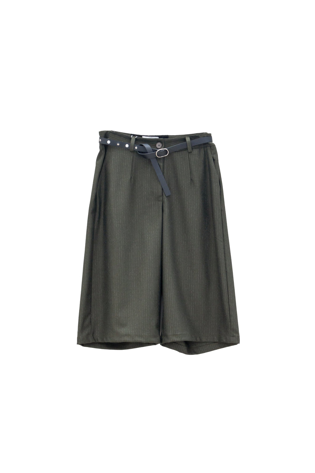 MOTEL Pantalone Cropped Verde Gessato con Cintura - Mancinelli 1954