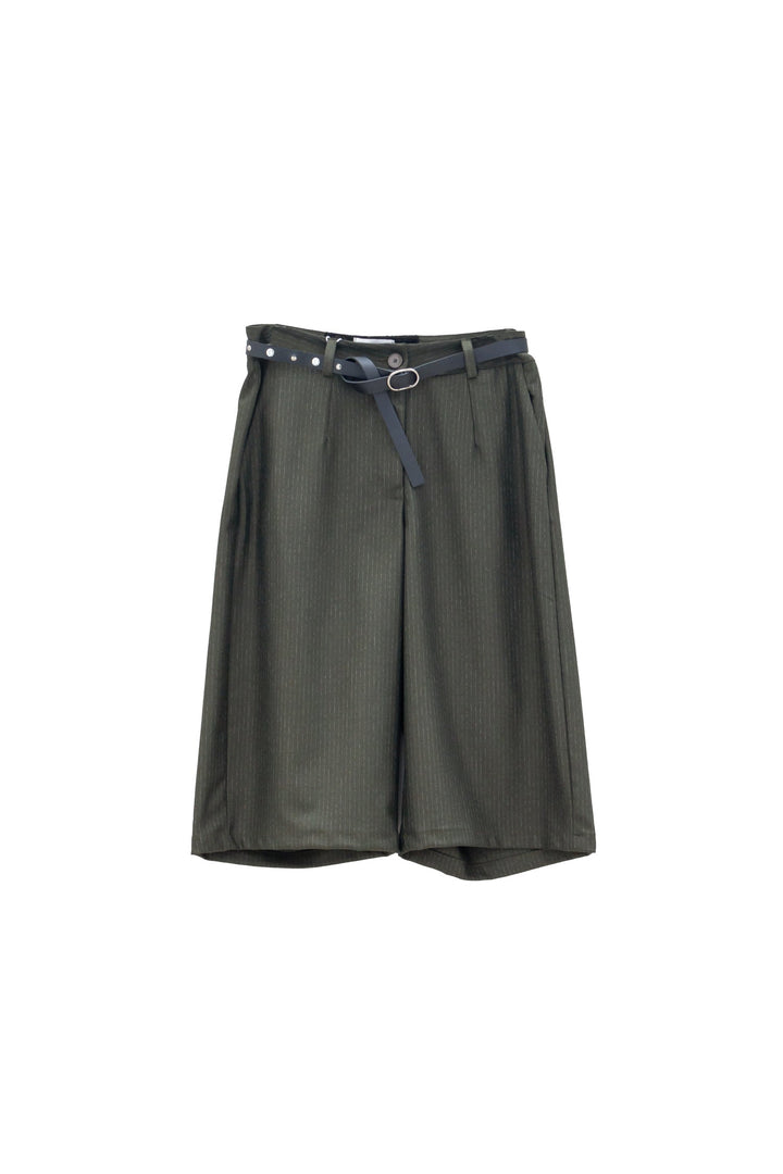 MOTEL Pantalone Cropped Verde Gessato con Cintura - Mancinelli 1954