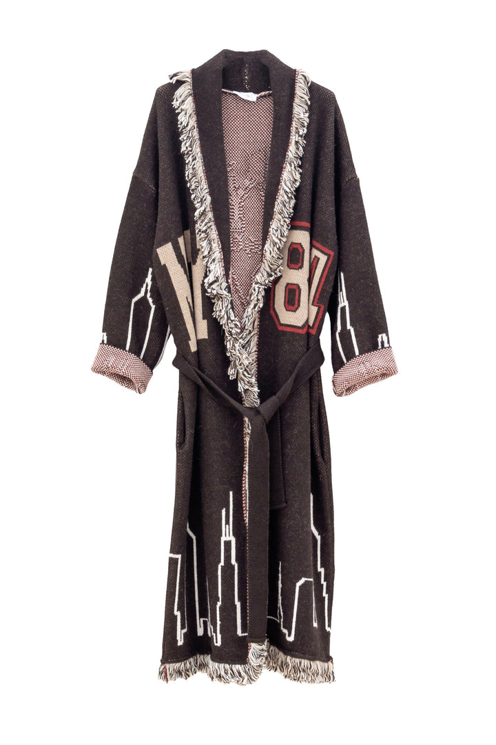 MOTEL Cardigan Lungo moro con Scritta NY 84 in misto lana e alpaca - Mancinelli 1954