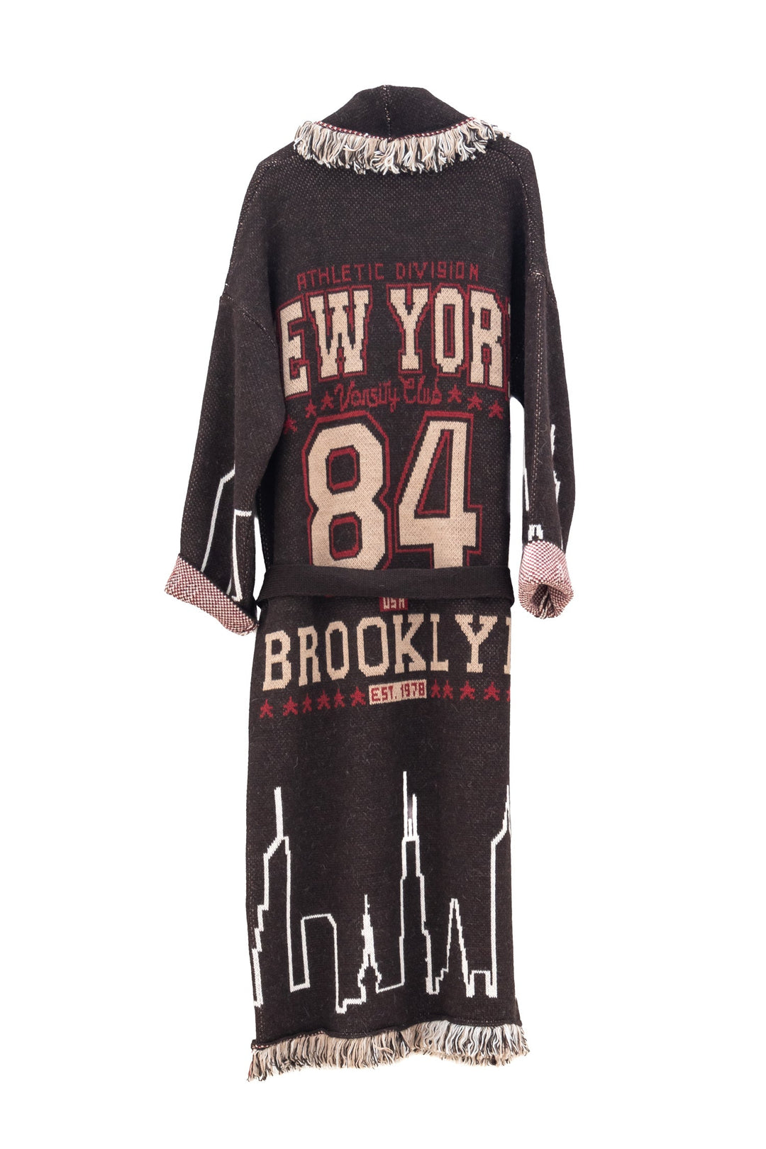 MOTEL Cardigan Lungo moro con Scritta NY 84 in misto lana e alpaca - Mancinelli 1954