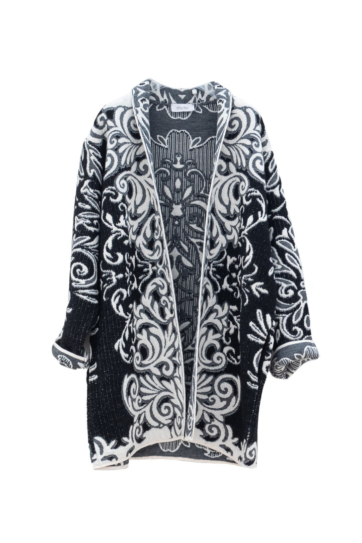 MOTEL Cappotto Nero in misto alpaca e lana con Motivo Barocco - Mancinelli 1954