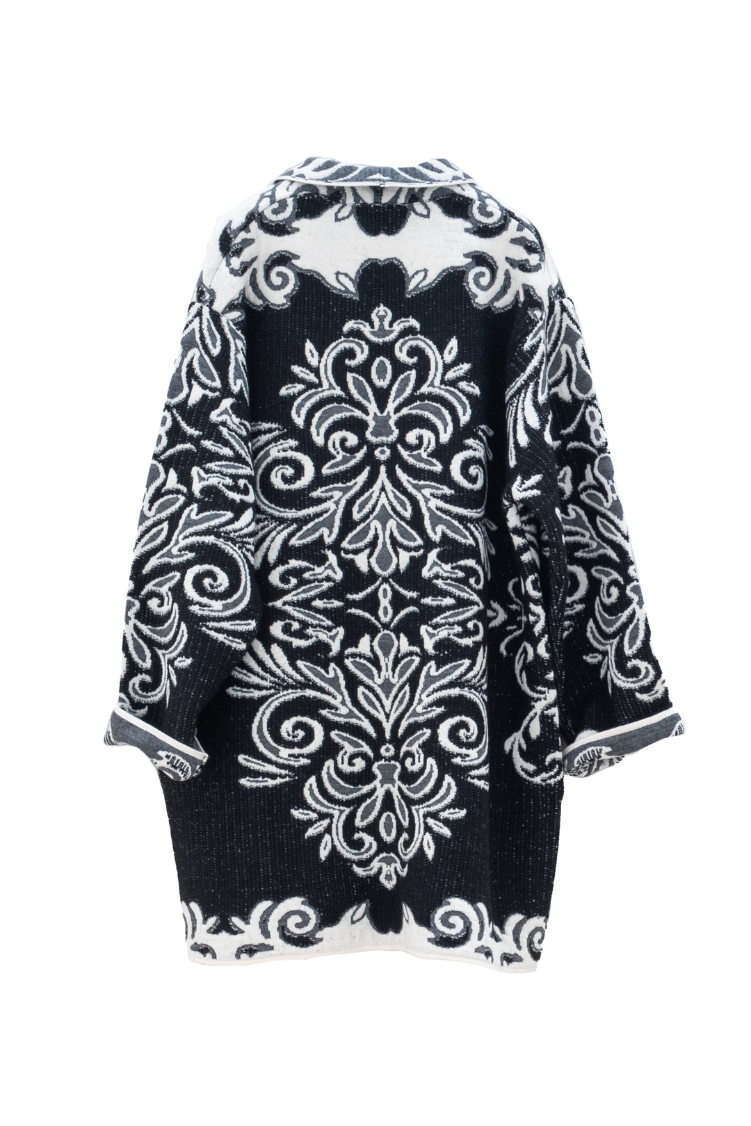 MOTEL Cappotto Nero in misto alpaca e lana con Motivo Barocco - Mancinelli 1954