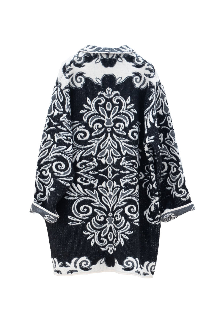 MOTEL Cappotto Nero in misto alpaca e lana con Motivo Barocco - Mancinelli 1954