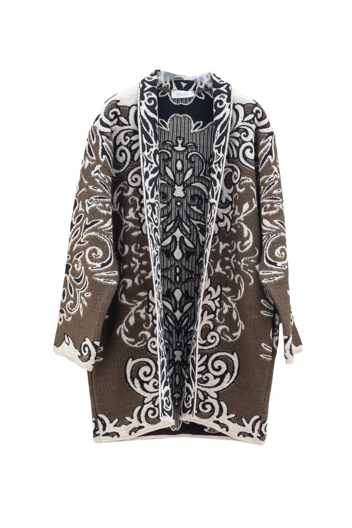 MOTEL Cappotto verde in misto alpaca e lana con Motivo Barocco bianco - Mancinelli 1954