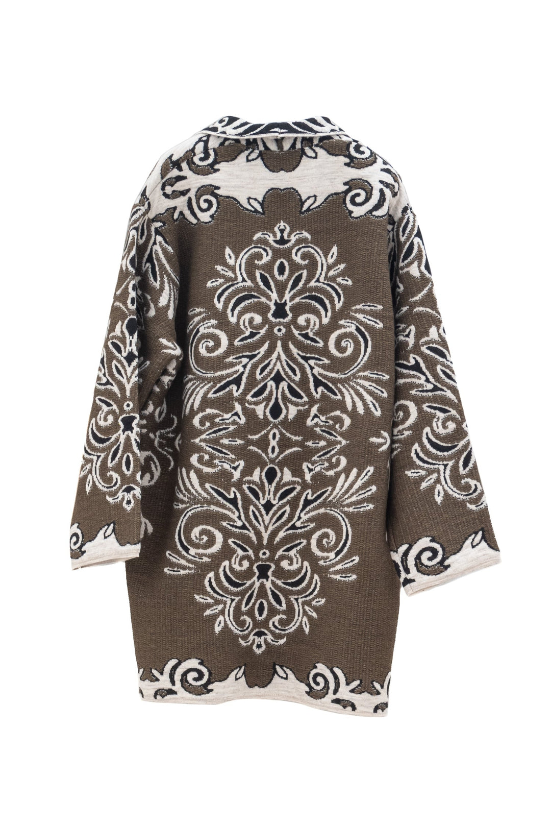 MOTEL Cappotto verde in misto alpaca e lana con Motivo Barocco bianco - Mancinelli 1954